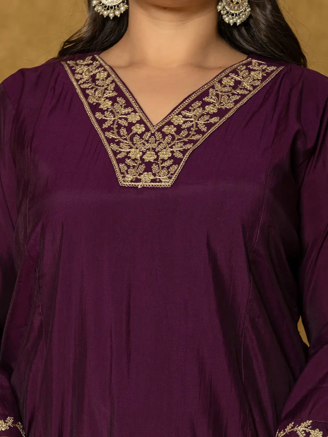 Yufta Purple Silk Embroidered Plus Size Kurta Dupatta Set