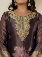 Thumbnail for Yufta Purple Tissue Kurta Dupatta Pant Set