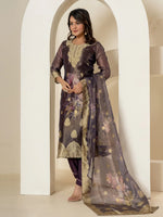 Thumbnail for Yufta Purple Tissue Kurta Dupatta Pant Set