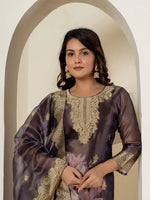 Thumbnail for Yufta Purple Tissue Kurta Dupatta Pant Set