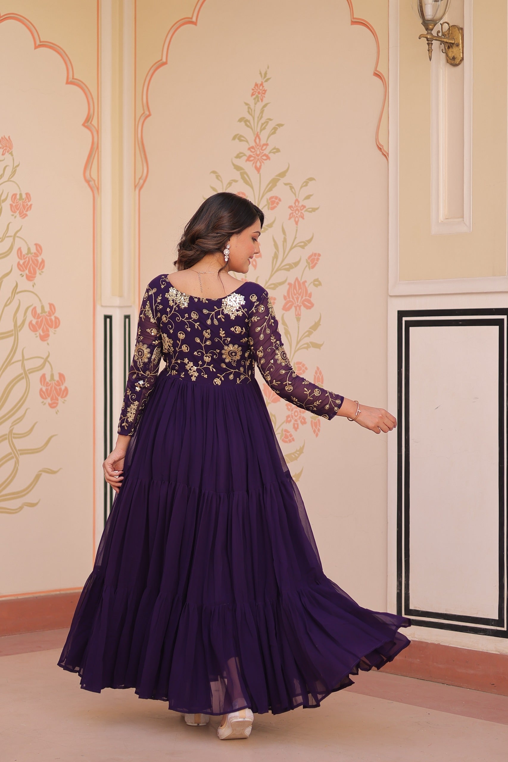 Evanik Purple Faux Blooming With Sequins & Zari Embroidered work Gown