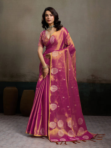 Anaita Purple Tissue Silk Woven Saree With Blouse - Dista