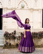 Thumbnail for Evanik Women Pure Chanderi Plain With Zari Weaving Work Border Stitched Lehenga With Unstitched Blouse Dupatta(Up to 42)