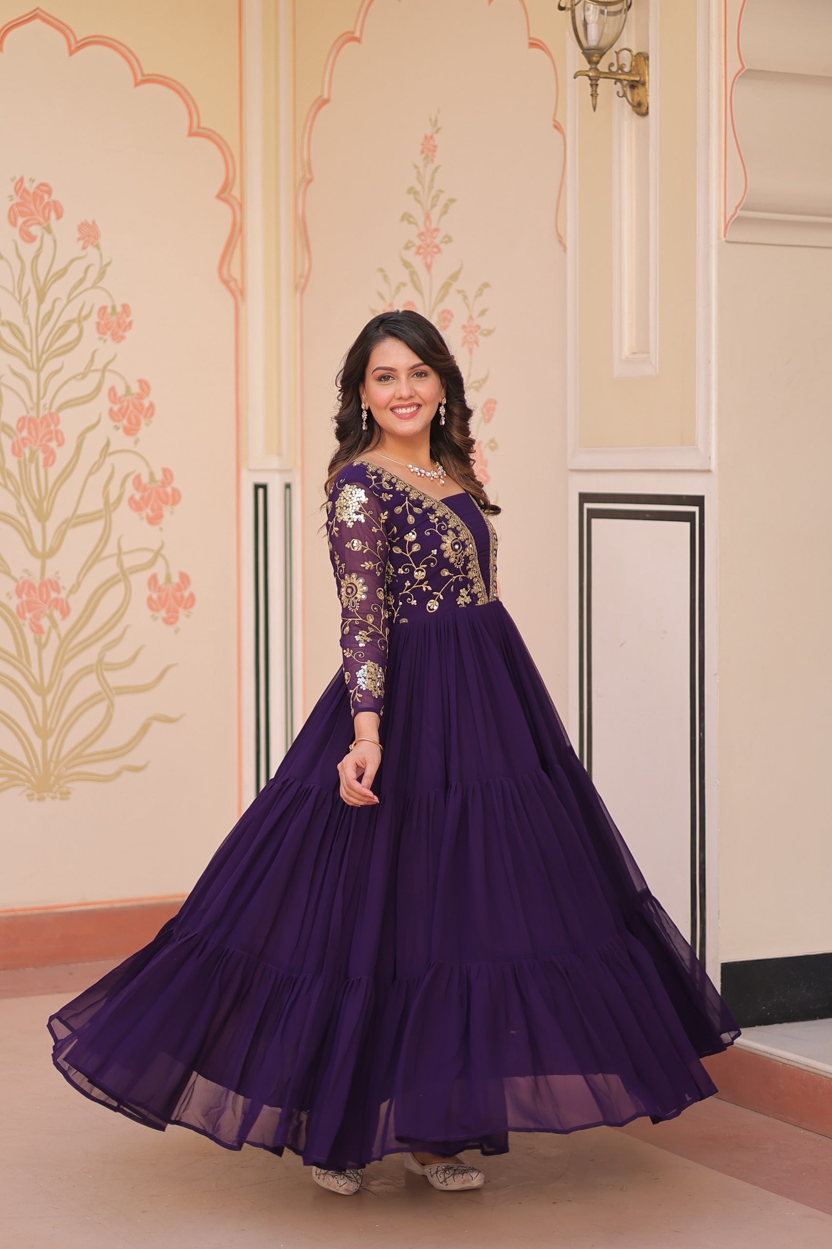 Evanik Purple Faux Blooming With Sequins & Zari Embroidered work Gown