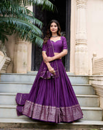 Thumbnail for Evanik Women Pure Chanderi Plain With Zari Weaving Work Border Stitched Lehenga With Unstitched Blouse Dupatta(Up to 42)