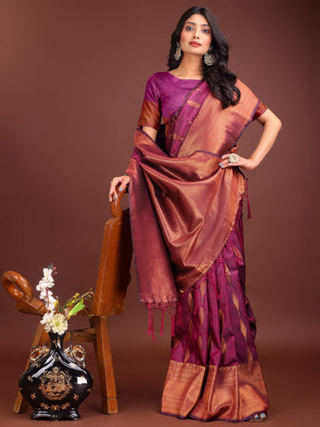 Anaita Purple Banarasi Silk Woven Saree With Blouse - Dista