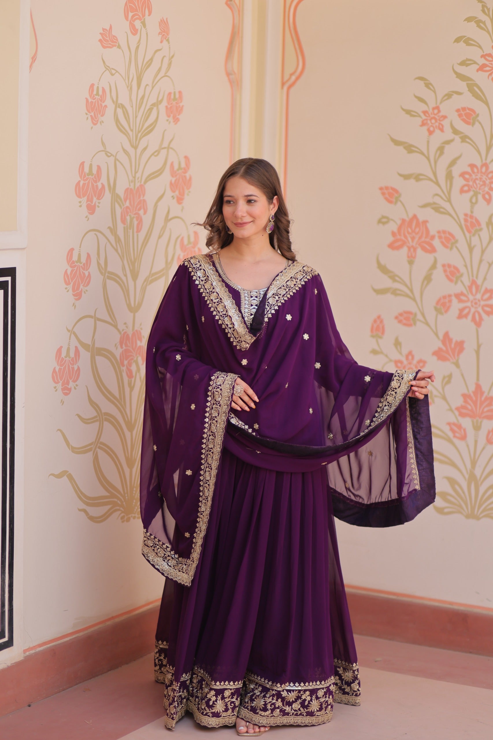 Evanik Faux Georgette With Embroidered Work Wedding Gown Dupatta