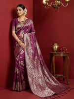 Thumbnail for Anaita Purple Silk Blend Woven Saree With Blouse - Distacart