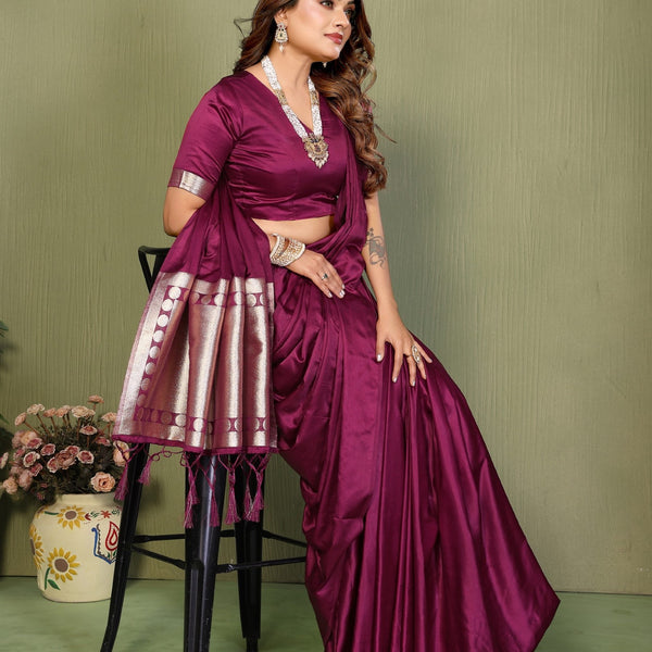 Anaita Purple Zari Weaving Work Satin Silk Saree With Blouse - Distacart