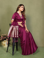 Thumbnail for Anaita Purple Zari Weaving Work Satin Silk Saree With Blouse - Distacart