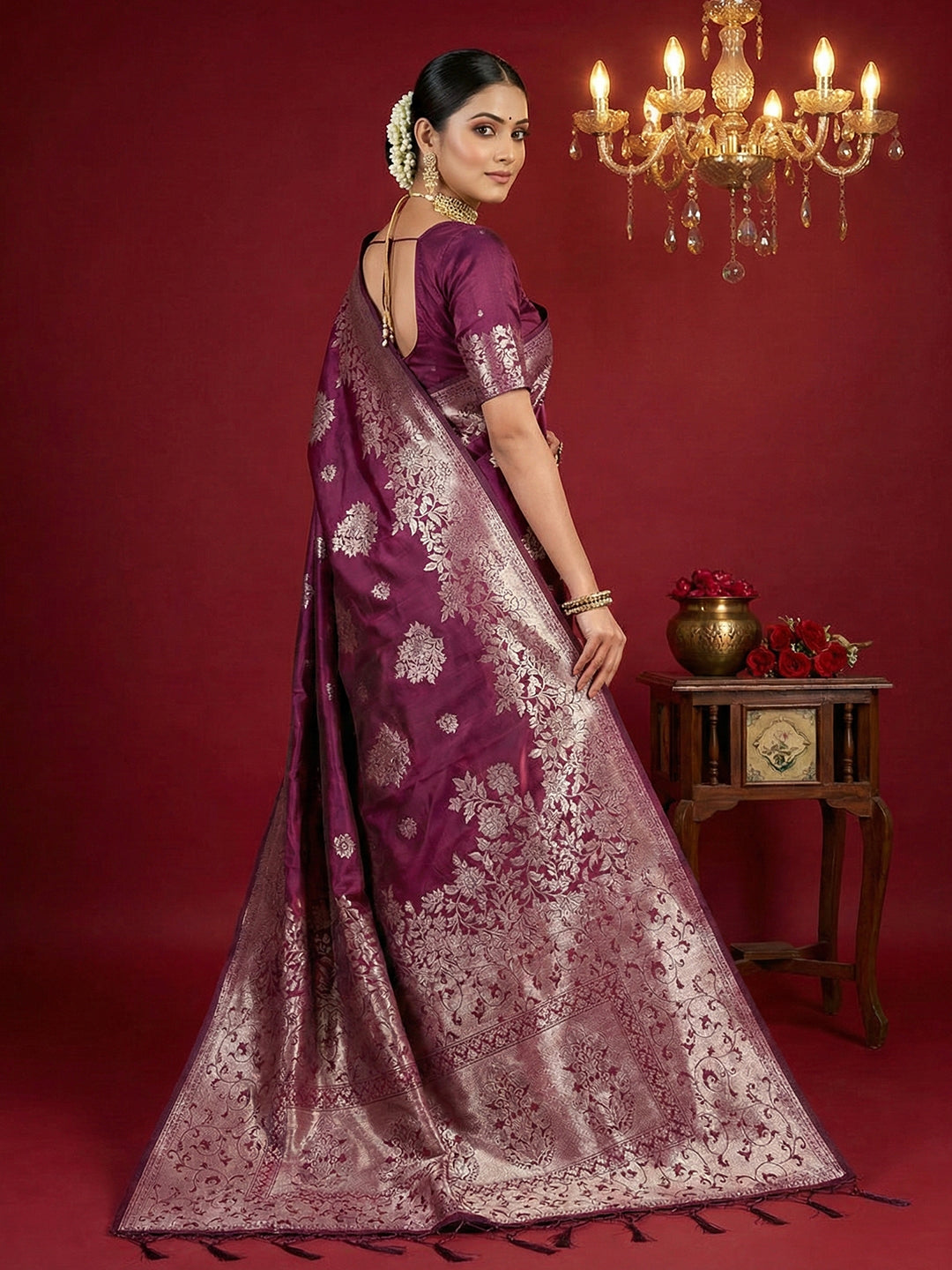 Anaita Purple Silk Blend Woven Saree With Blouse - Distacart