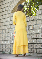 Thumbnail for Kaajh Women's Yellow Embroidery Kurta Sharara Set - Distacart
