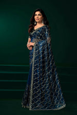 Thumbnail for Joban Fashion Navy Blue Net Party Wear Sarees - Distacart