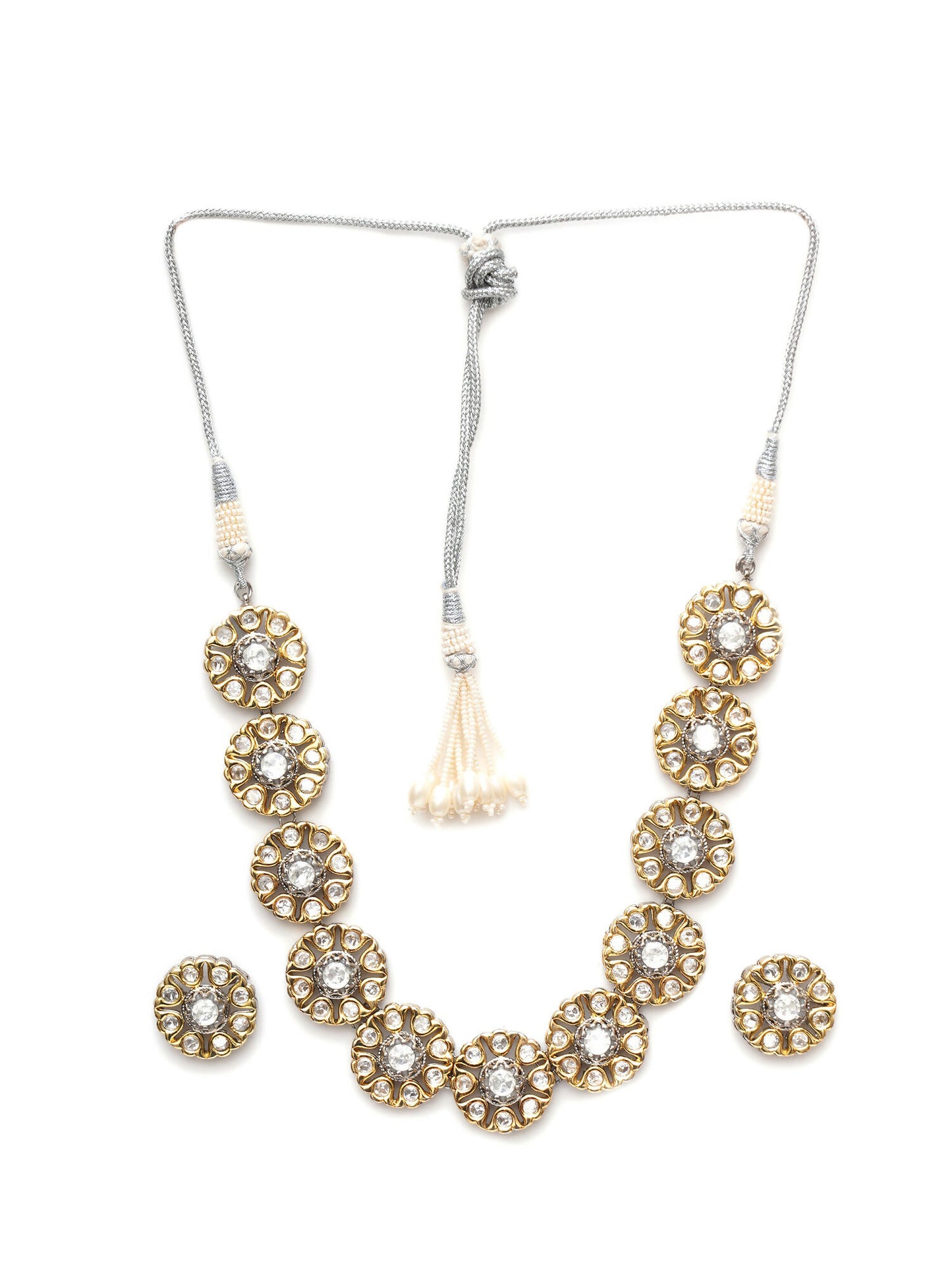 Kundan Choker with Studs Jewellery Set (silver) - Ruby Raang - Distacart