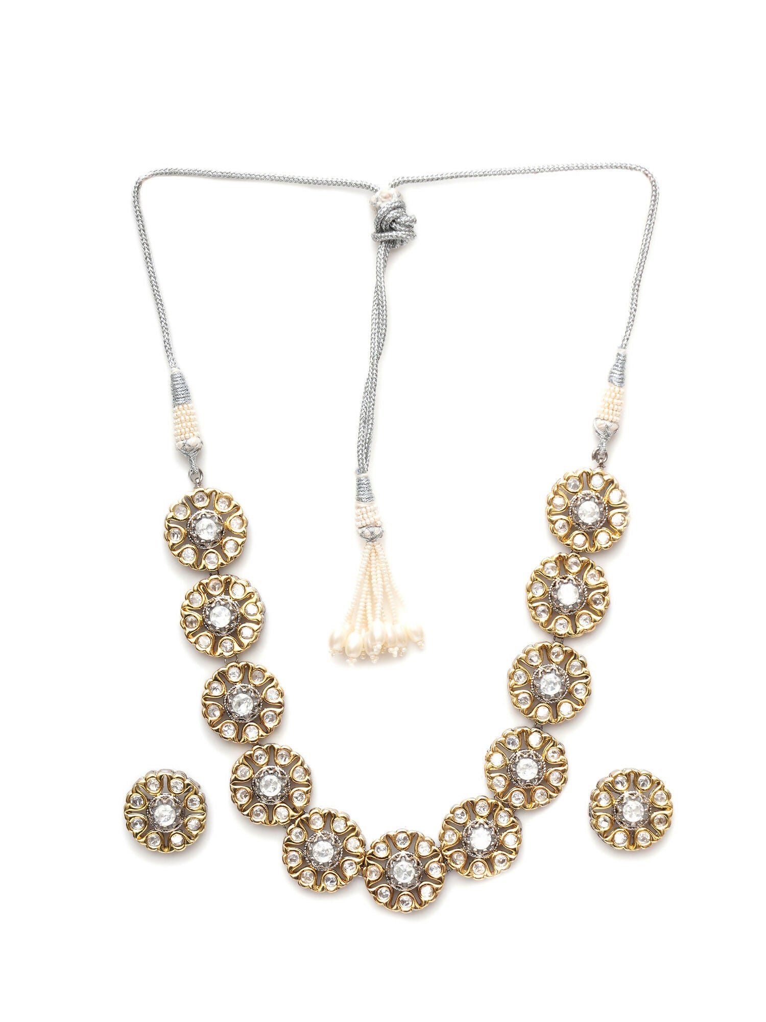 Kundan Choker with Studs Jewellery Set (silver) - Ruby Raang - Distacart
