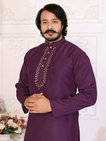Thumbnail for Anaita Purple Silk Straight Kurta With Neck Mirror Work - Distacart