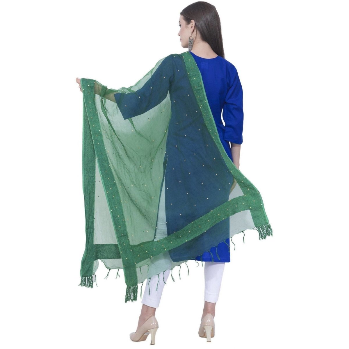A R SILK Rama green Color Chandna Orgenza cotton Dupattas and Chunnis