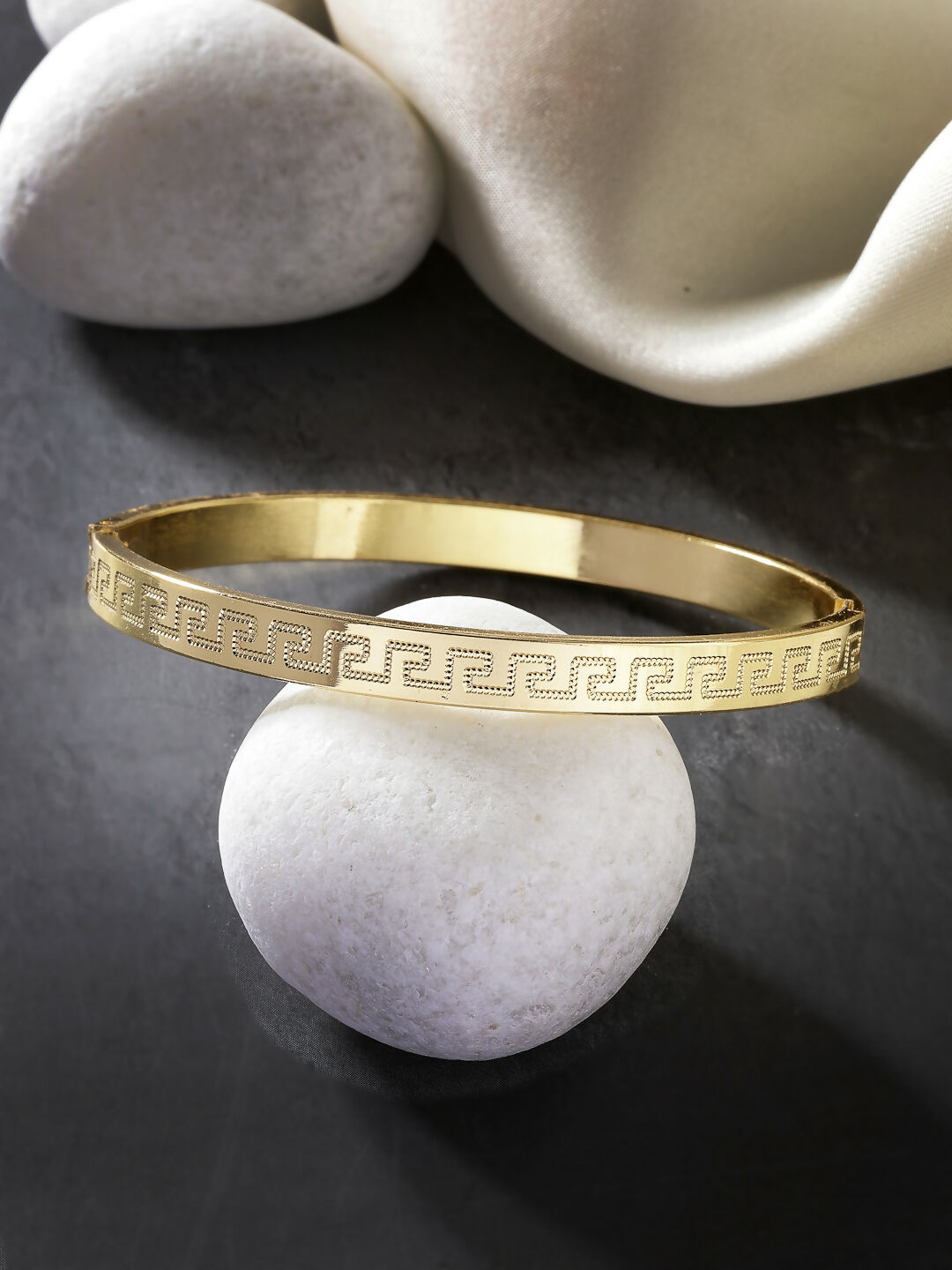 NVR Men's Set of 2 Gold & Black Rhodium-Plated Stainless Steel Kada Bracelet - Distacart