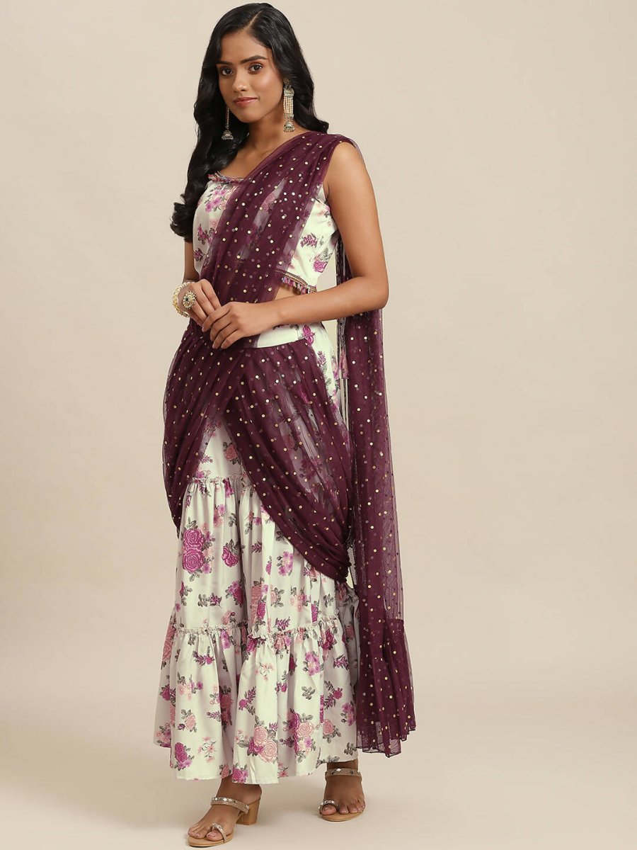 Ahalyaa Cream & Maroon Colour Floral Printed Co-ord Sets - Distacart