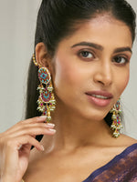 Thumbnail for Nuyug 22K Gold-Plated Kundan Studded & Pearl Beaded Crescent Shaped Kanauti Earrings