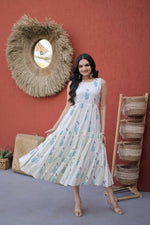 Thumbnail for Teeya Creation Womens New Trendy Summer War Printed Cotton Gown Set-Blue - Dista