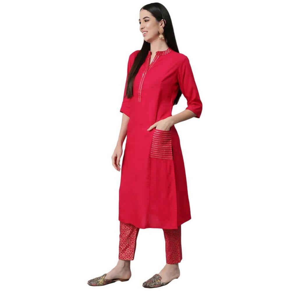 Anubhutee Women's Pink Kurta with Trouser Set - Distacart