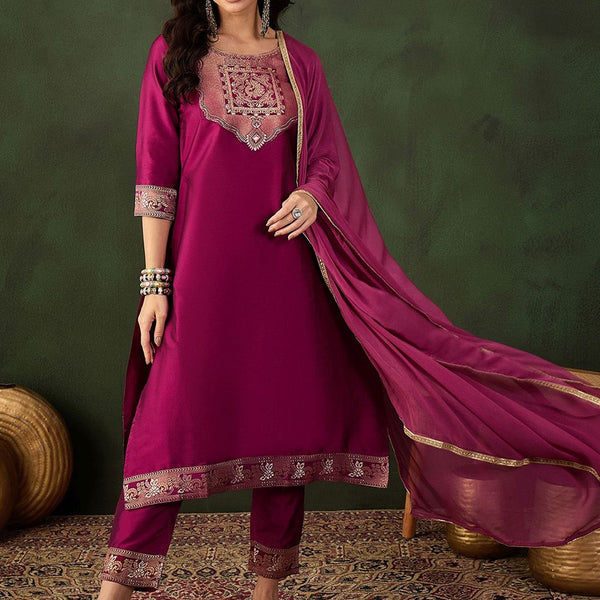 Sangria Woven Design Kurta & Trouser With Dupatta - Distacart