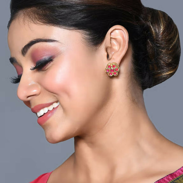 Joban Fashion Women Kundan , Brass And Ruby Stone Ruby Earrings - Distacart