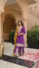 Thumbnail for Teeya Creation Womens New Wedding Wear Heavy Embroidery Thread Work Purple Kurta Set - Dista