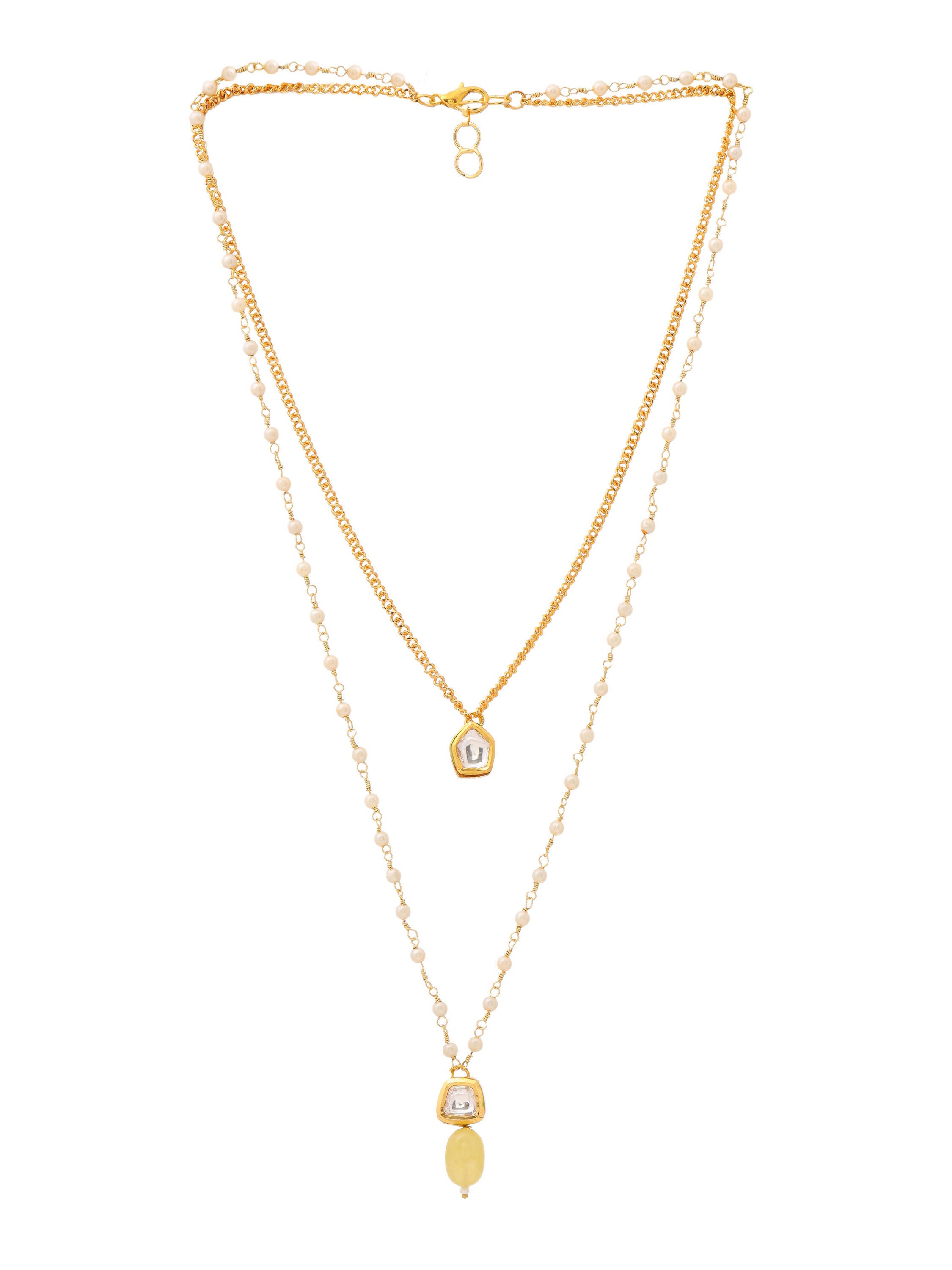Ruby Raang Double Layered Yellow Onyx and Kundan Necklace