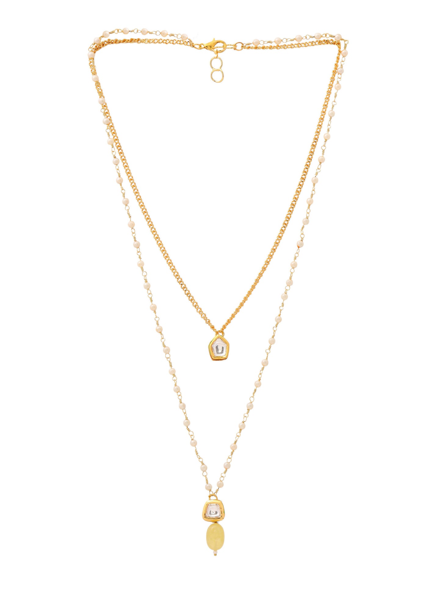 Ruby Raang Double Layered Yellow Onyx and Kundan Necklace - Distacart