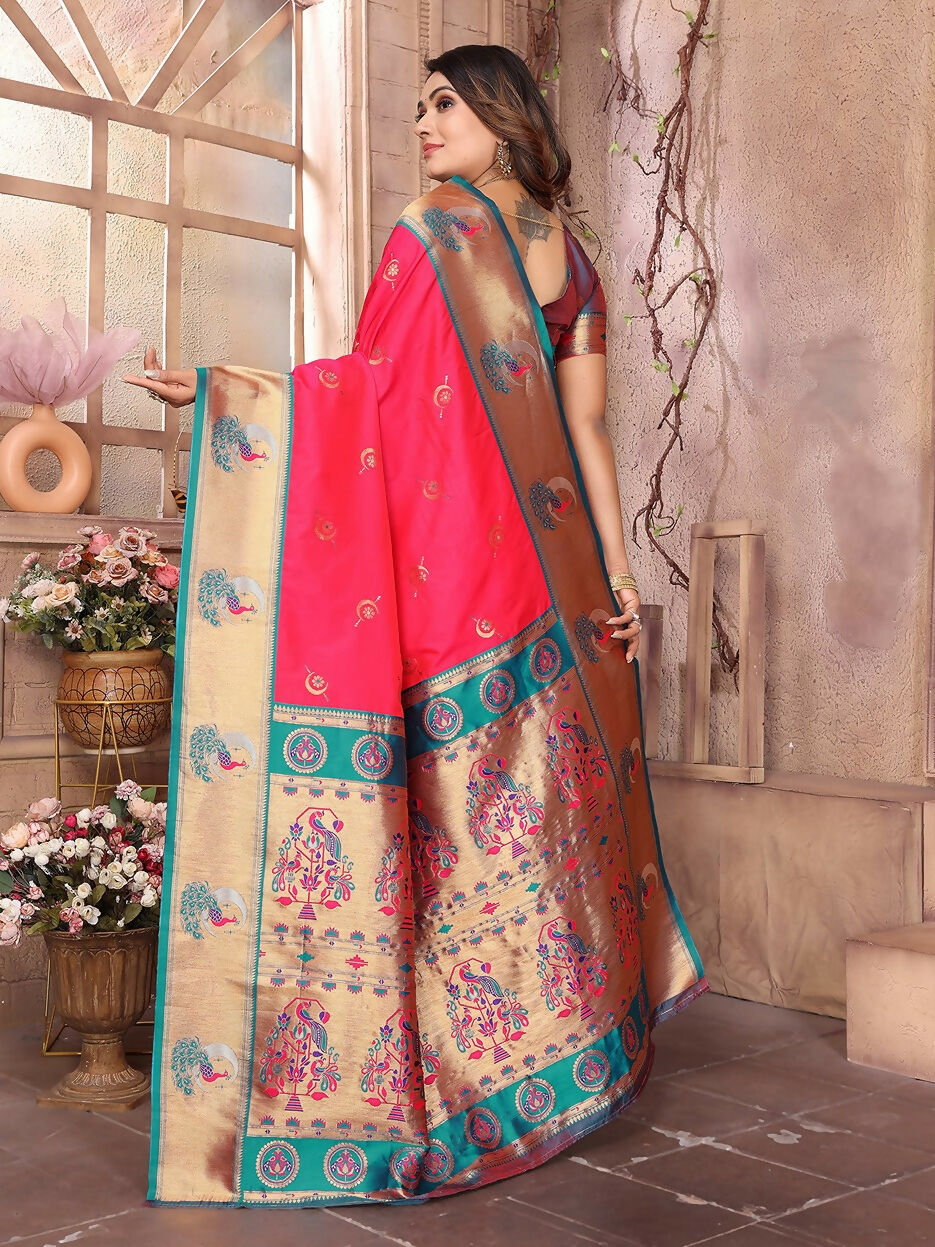 Joban Fashion Paithani Hot Pink Woven Soft Silk Saree