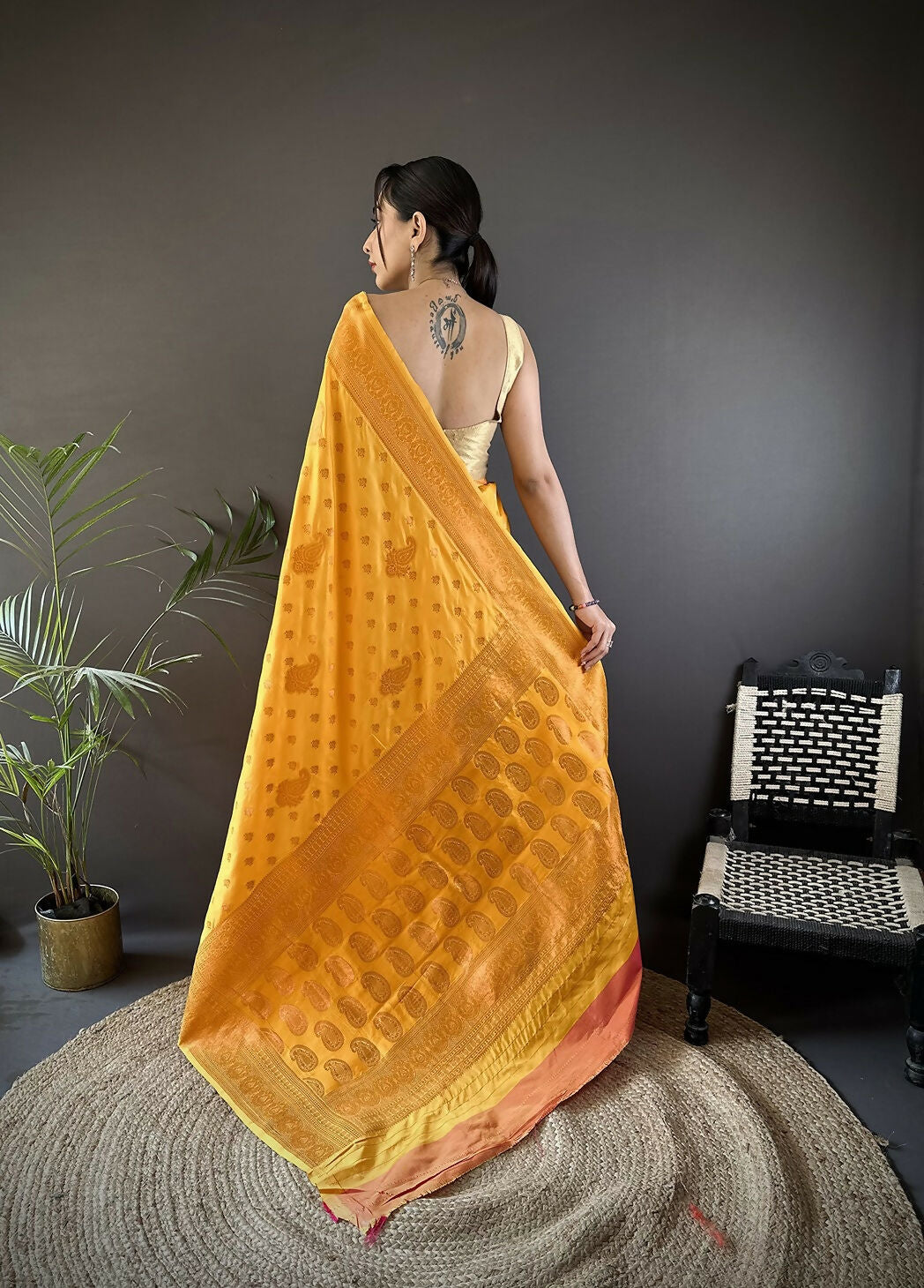 Joban Fashion Banarasi Orange Woven Woven Soft Silk Saree