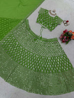 Thumbnail for Preksha Creation Green Foux Georgette With Thread With 9Mm Sequence Women Lehenga Choli - Distacart