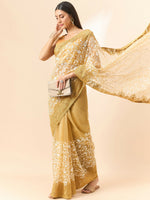 Thumbnail for Beige Organza Floral Embroidered Saree with Unstitched Blouse Piece - Roozal - Distacart