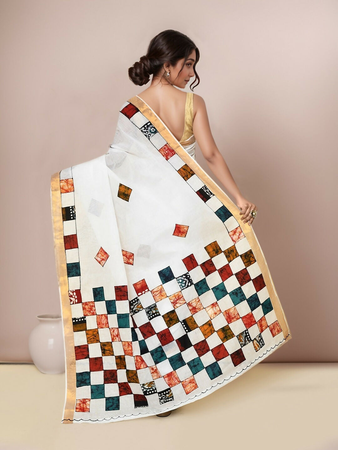 Joban Fashion Multicolor Cotton Applic Saree - Dista