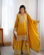 Thumbnail for Joban Fashion yellow Palazzo Chinon silk Coding Dori with Sequence with Rivet Moti