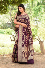 Thumbnail for Joban Fashion Wine Banarasi Soft Pure Handloom Banarasi Silk Saree