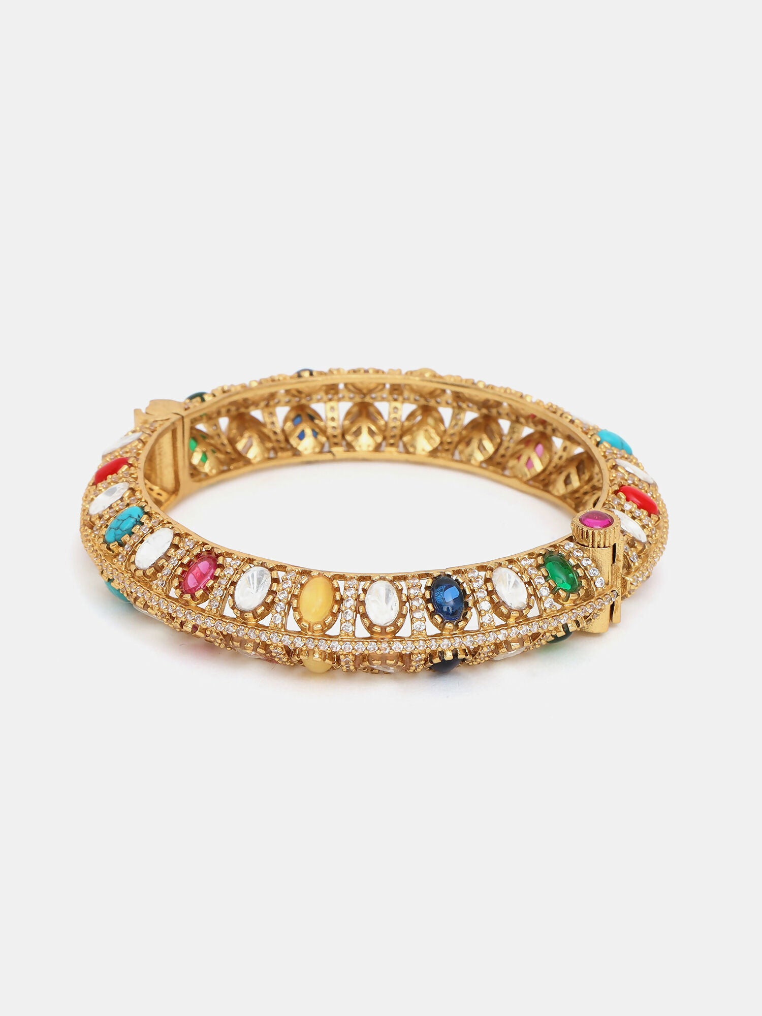 Ruby Raang 22k Gold Polished Multi Kundan Bracelet