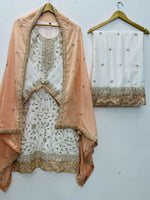 Thumbnail for Teeya Creation White Color Faux Georgette Embroidery Work Long Party Wear Palazzo Suit - Distacart