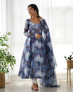 Thumbnail for Joban Fashion Navy Blue Kurta Set Organza Sequin Embroidery Work - Distacart