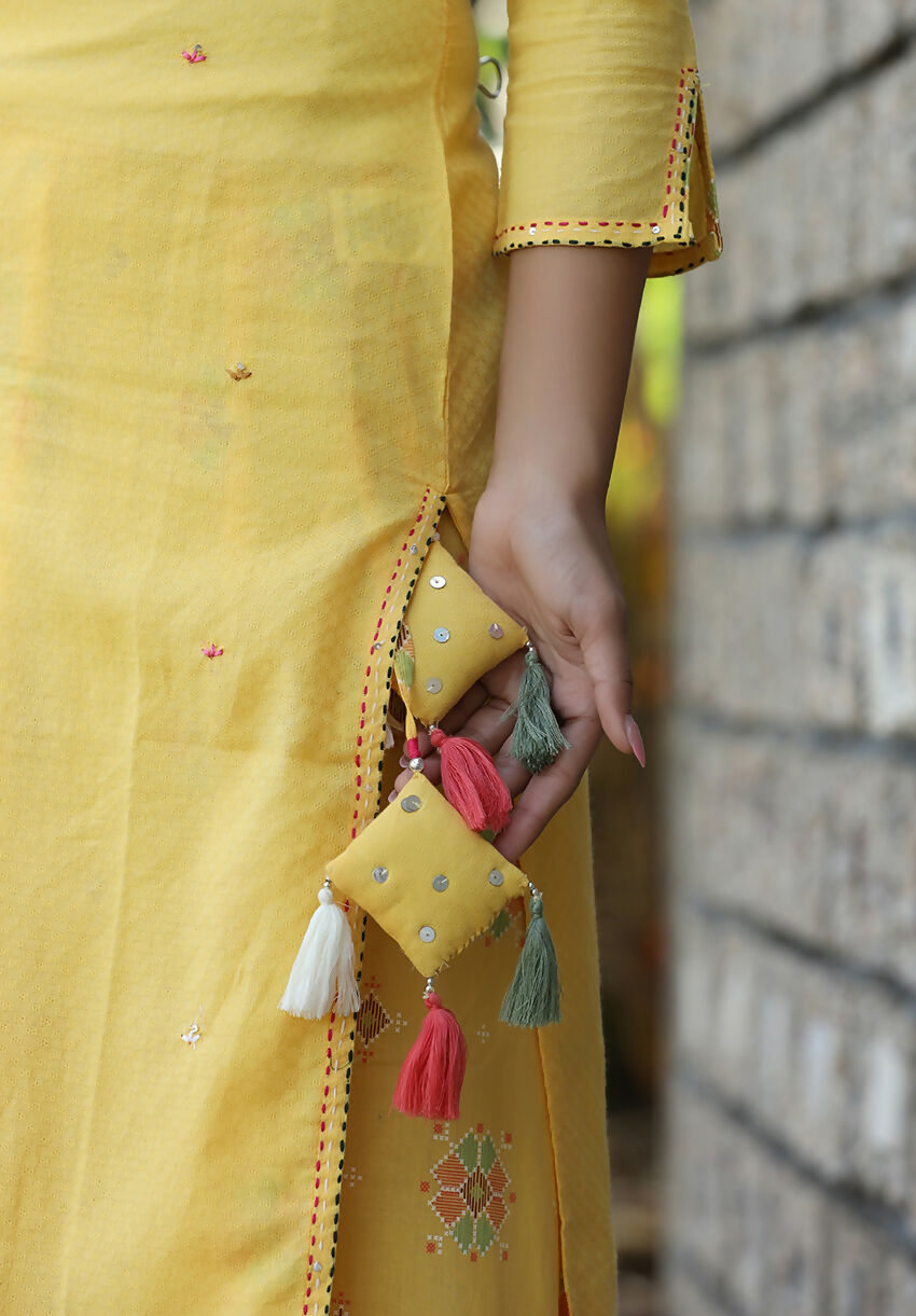 Kaajh Women's Yellow Embroidery Kurta Sharara Set - Distacart