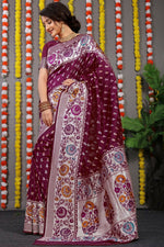 Thumbnail for Jyoti Fashion Women's Wine Banarasi Silk Zari Woven Saree with Blouse - Distacart