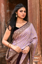 Thumbnail for Joban Fashion Nude Pink Crepe Chiffon Pure Handloom Banarasi Silk Saree