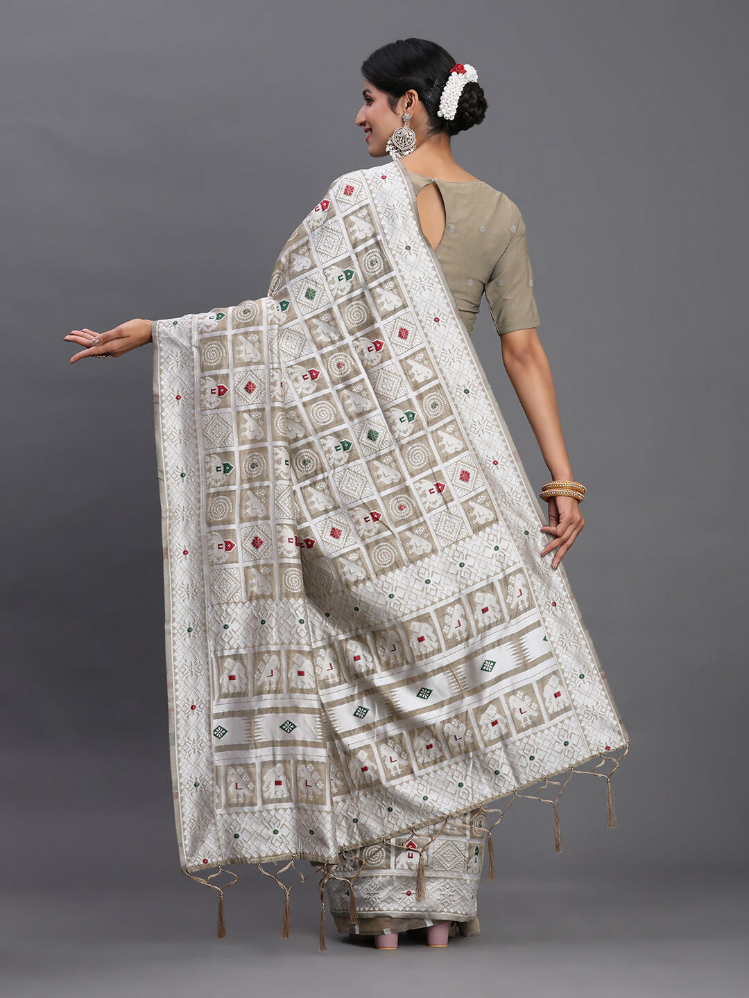 Shree Shyam Fashion Linen Cotton Beige Saree - Distacart