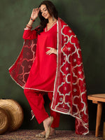 Thumbnail for Sangria Embroidered Pakistani Kurta & Salwar With Dupatta