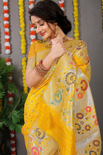 Thumbnail for Jyoti Fashion Women's Yellow Banarasi Silk Zari Woven Saree with Blouse - Distacart