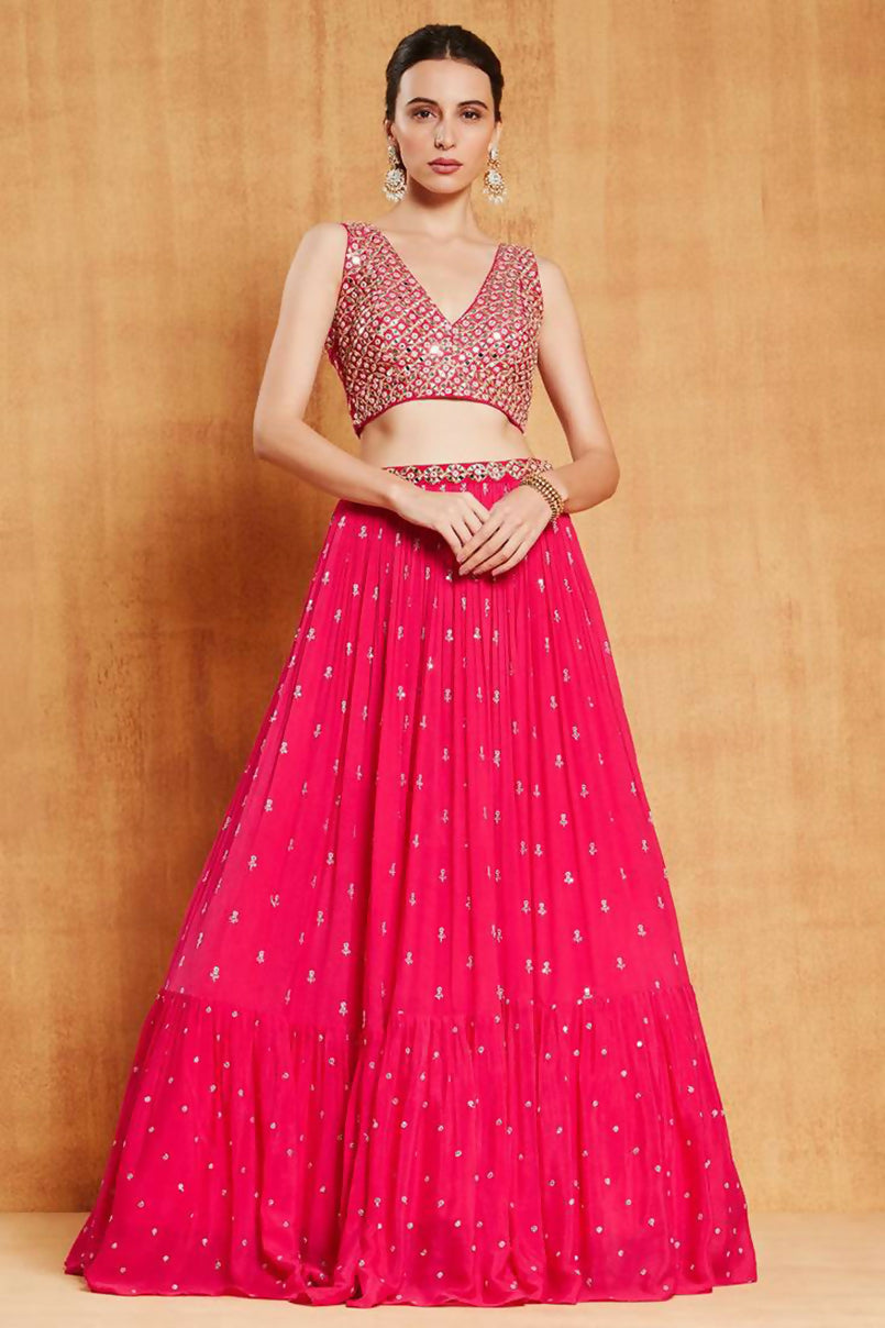 Jyoti Fashion Graceful Rani Pink Sequence with Zari Embroidered Faux Georgette Lehenga Choli with Dupatta - Distacart