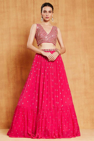 Jyoti Fashion Graceful Rani Pink Sequence with Zari Embroidered Faux Georgette Lehenga Choli with Dupatta - Distacart