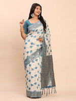 Thumbnail for Astita Linen Cotton Sky Blue Saree